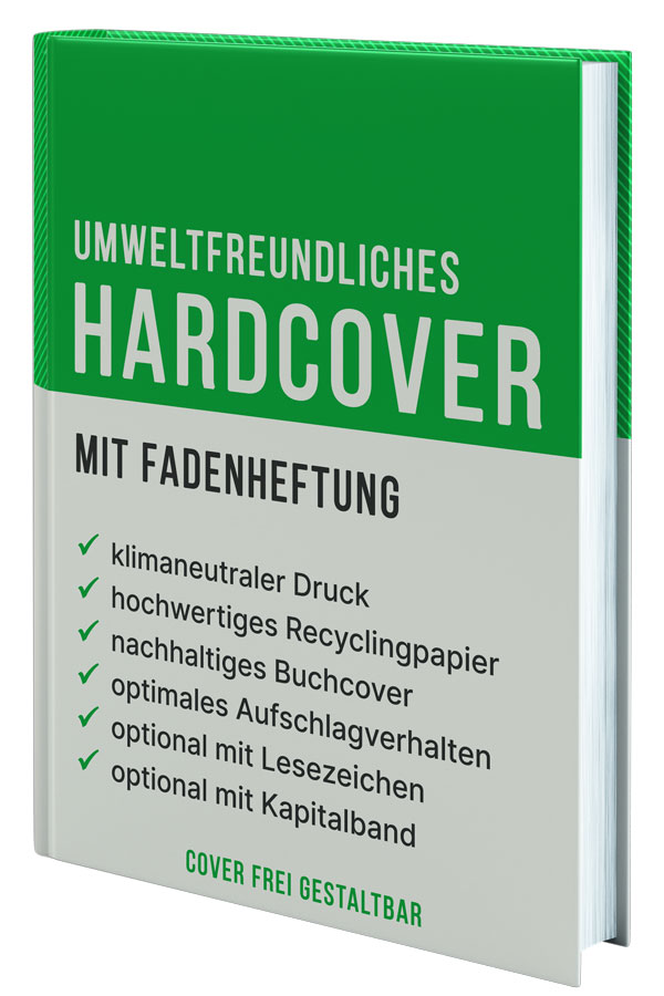 Umweltfreundliches Hardcoverbuch mit Fadenheftung – klimaneutraler Buchdruck
